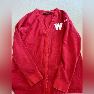 Under Armour Women's Red Button Cardigan with White 'W'  - Wisconsin Badgers